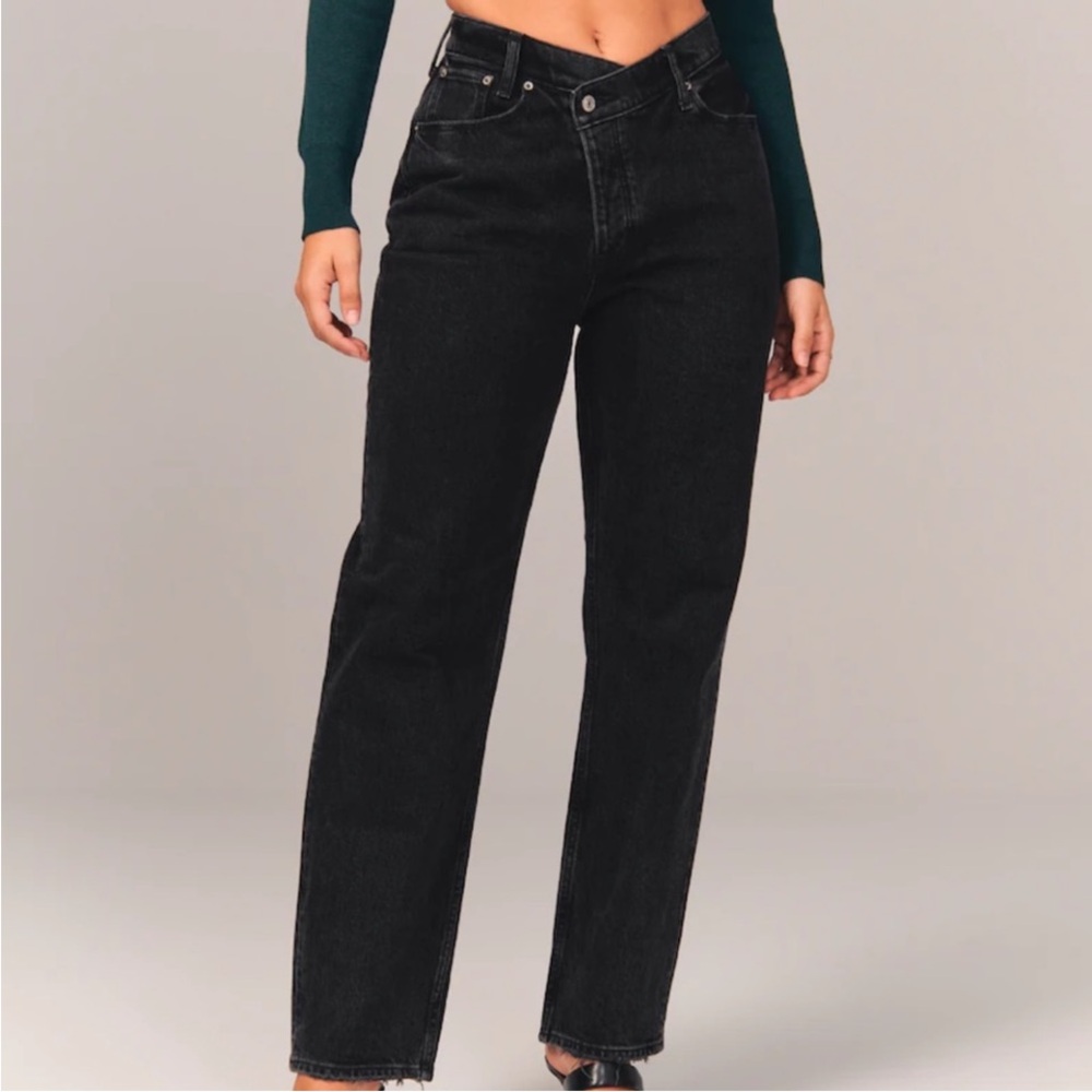 Abercrombie & Fitch The Dad High Rise Crisscross Waist Black Raw Hem Size 29 8